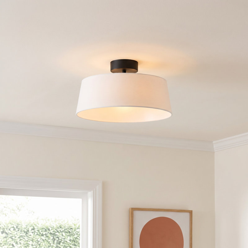 Melva Linen LED Semi Flush Mount, Black, 8.75" H x 16" W x 16" D