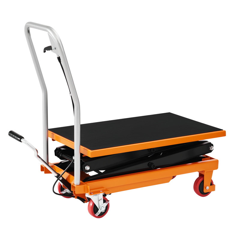 Industrial Workspace Essentials Hydraulic Lift Table Cart, Double Scissor Lift Table with 4 Wheels and Non-Slip Pad, hydraulic lift table for Material Handling, Yellow