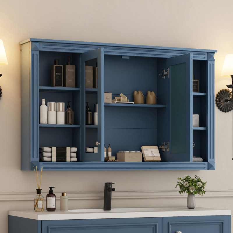 Armoire de toilette avec miroir 47 po, Bleu