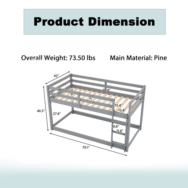Latitude Run® Wood Frame Twin Over Twin Size Bunk Bed With Ladder ...