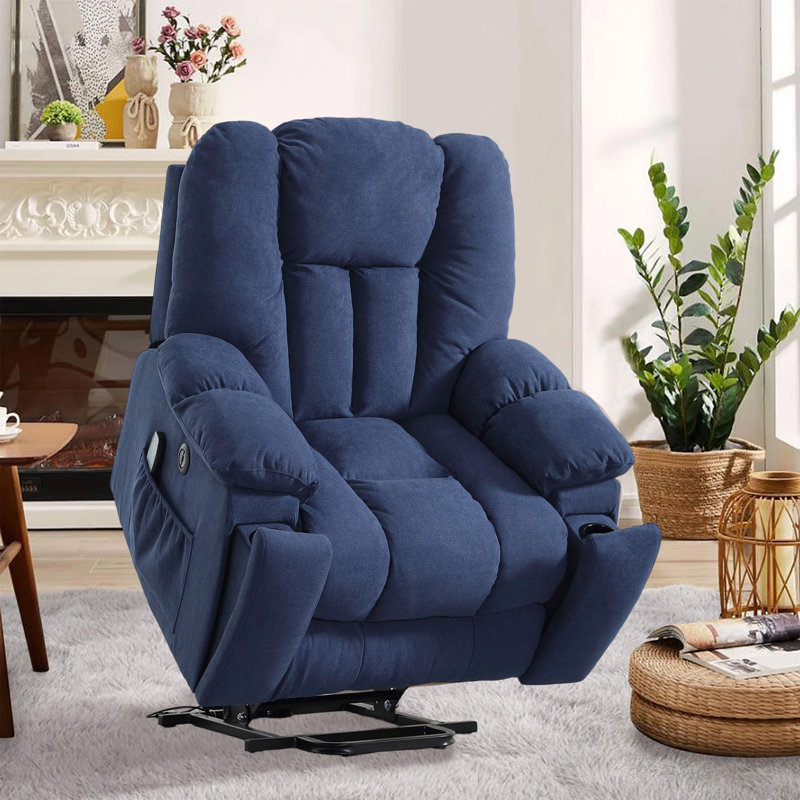  41'' Oversized Power Lift Chair - Heated Massage Electric Recliner with Hidden Cup Holders, USB Port & Super Soft Padding 