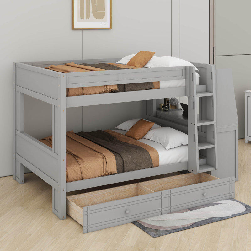 Lit superposé double avec bureau et tiroirs, Gris