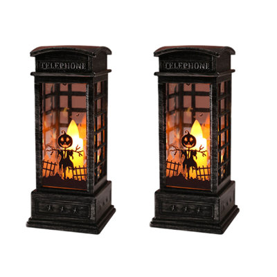 2pcs Halloween Phone Booth Electronic Candle Lights Decoration Lantern Placement Ghost Festival Small Oil Lamp Decoration Prop Arrangement