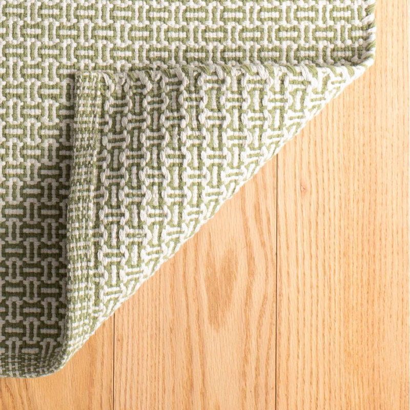 Miss Muffet Handwoven Cotton Rug, Rectangle 7'6" x 9'6", Olive/White