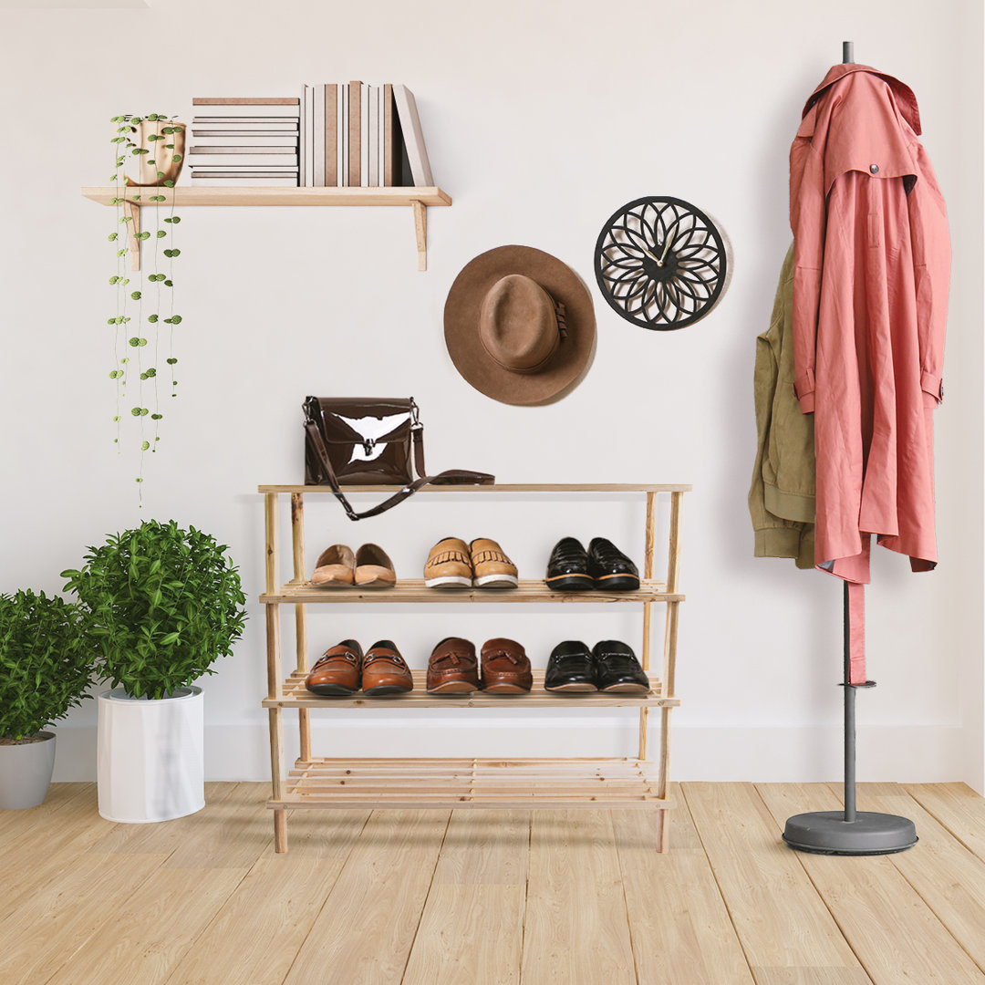 16 Pair Stackable Solid Wood Shoe Rack