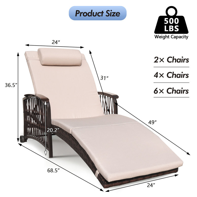 Ensemble de 2 chaises longues d'extérieur, Beige, Brun