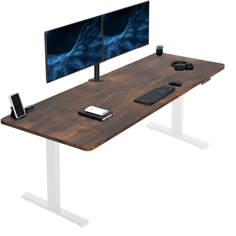 Poste de travail électrique Vivo, L 82,7 po, Blanc, Brun rétro