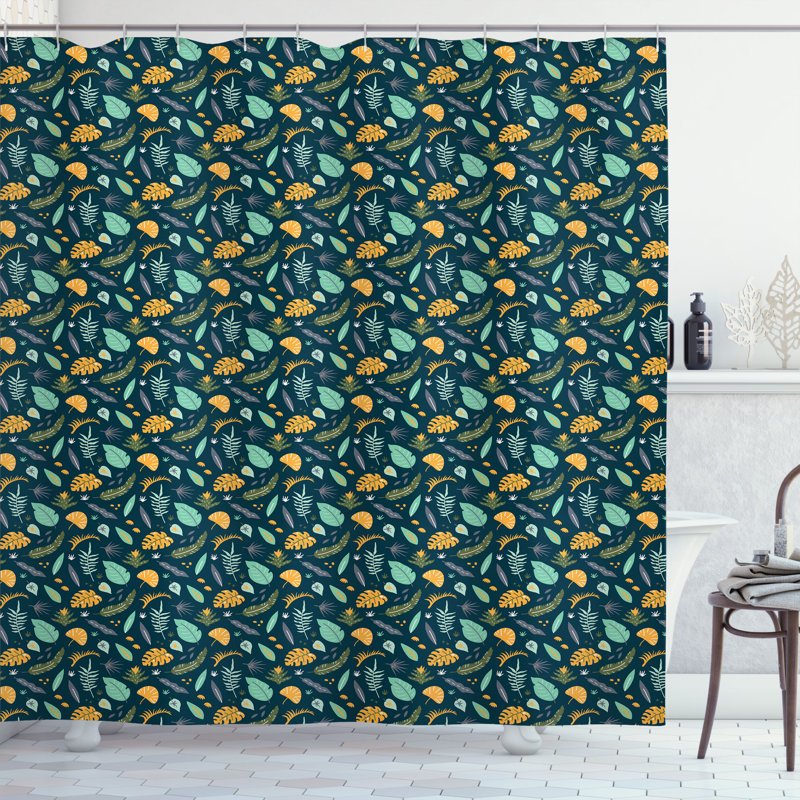Dakota Fields Leaves Shower Curtain Tropical Plants Pattern Multicolor, 70"H x 69"W