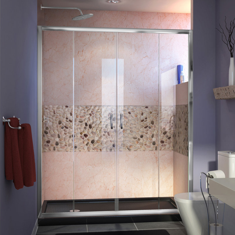 Visions 74.75" H Semi-Frameless Shower Enclosure, Left, Chrome/Black, 36 inch D