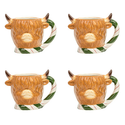 10 grandes tasses de vache de Noël 10 Highland Street, ensemble de 4