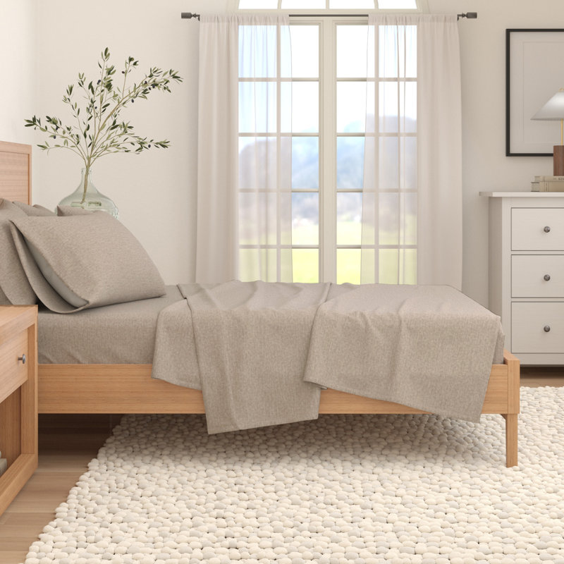 Heathered Cotton Blend Flannel Sheet Set, Twin, Heathered Light Gray