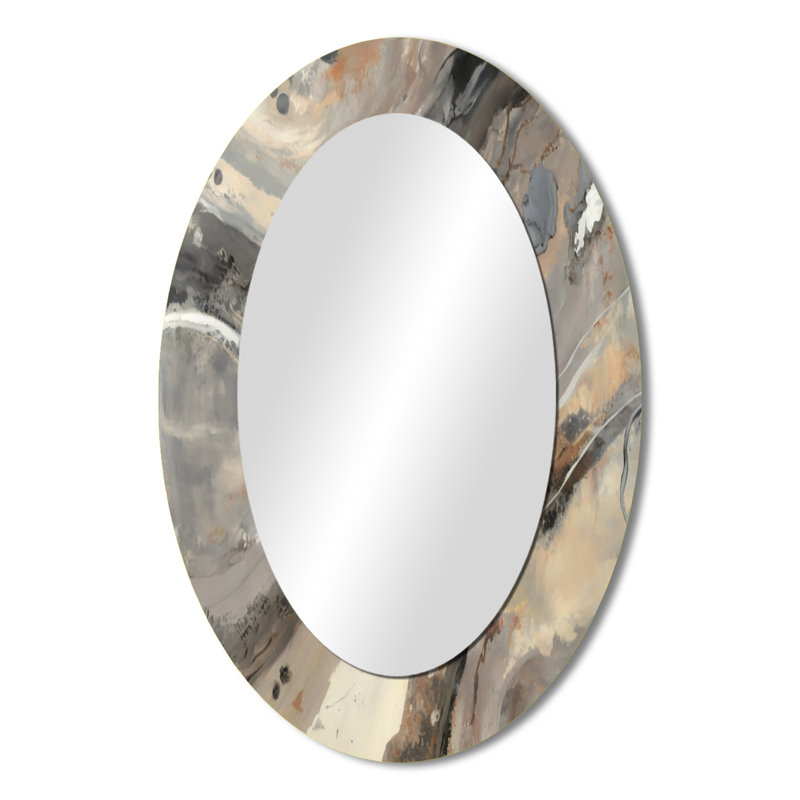 Morning Effervescence III - Abstract Oval Decorative Mirror On Metal, 36" x 24"