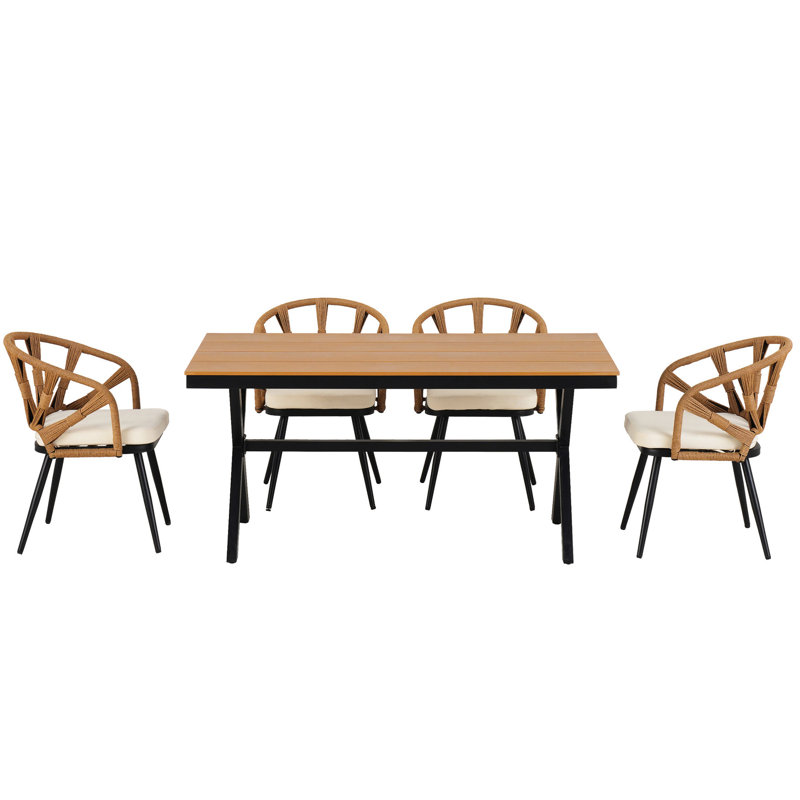 American Modern avec table en bois et plastique pour l'extérieur, Jaune foncé