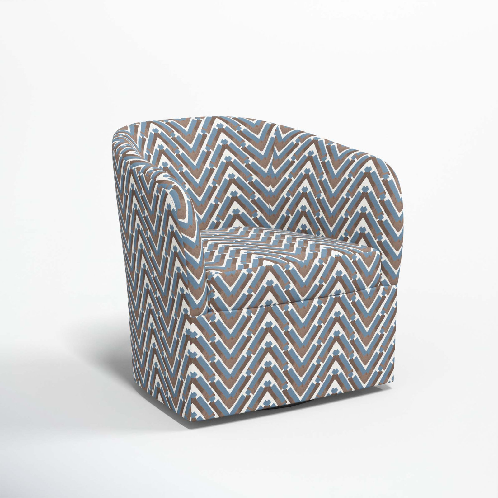 Lesia Upholstered Swivel Barrel Chair, Stroke Ocean Chevron