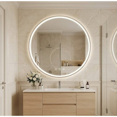 30 Inch Round LED Bathroom Mirror With Light, 3 Color Temperatures (3000K/4500K/6000K), Anti-Fog, Dimmable Backlit, Frameless Round Lighted Bathroom Mirror