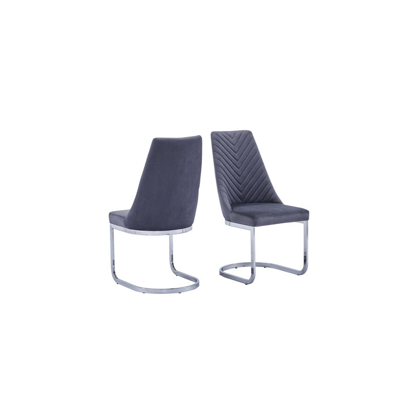 Chaise d'appoint rembourrée Afred, Chrome, Gris foncé