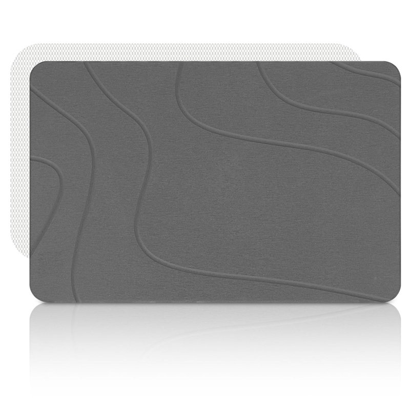 Petit tapis de bain en diatomite à rayures horizontales gris foncé, tapis de bain en pierre à séchage rapide et résistant à la moisissure