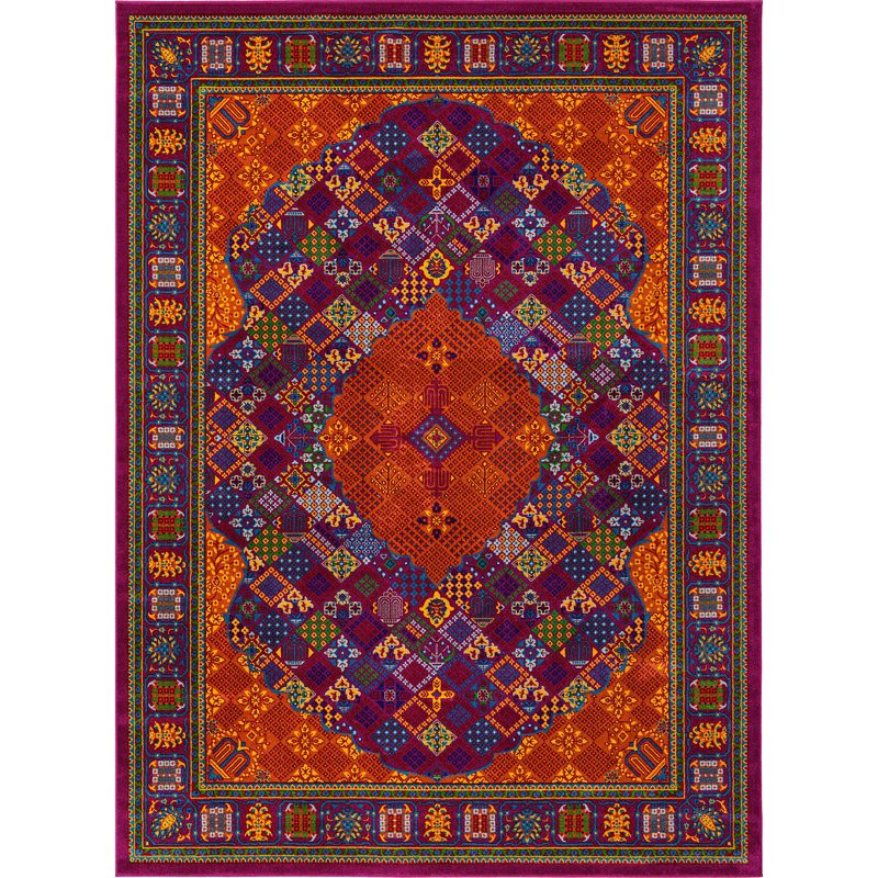 Tapis contemporain de couleur rouge-or Malaija, Rectangle 9 pi x 12 pi