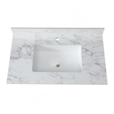 Dessus de meuble-lavabo 37 po x 22 po, dessus de meuble-lavabo en pierre frittée Carra White