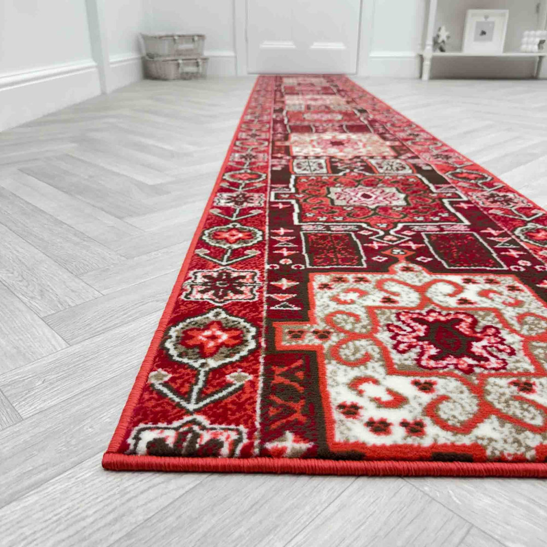 Abstract Red Hallway Runner Rug – Soft, Comfortable & Durable Carpet for Hall, Kitchen & Corridor
