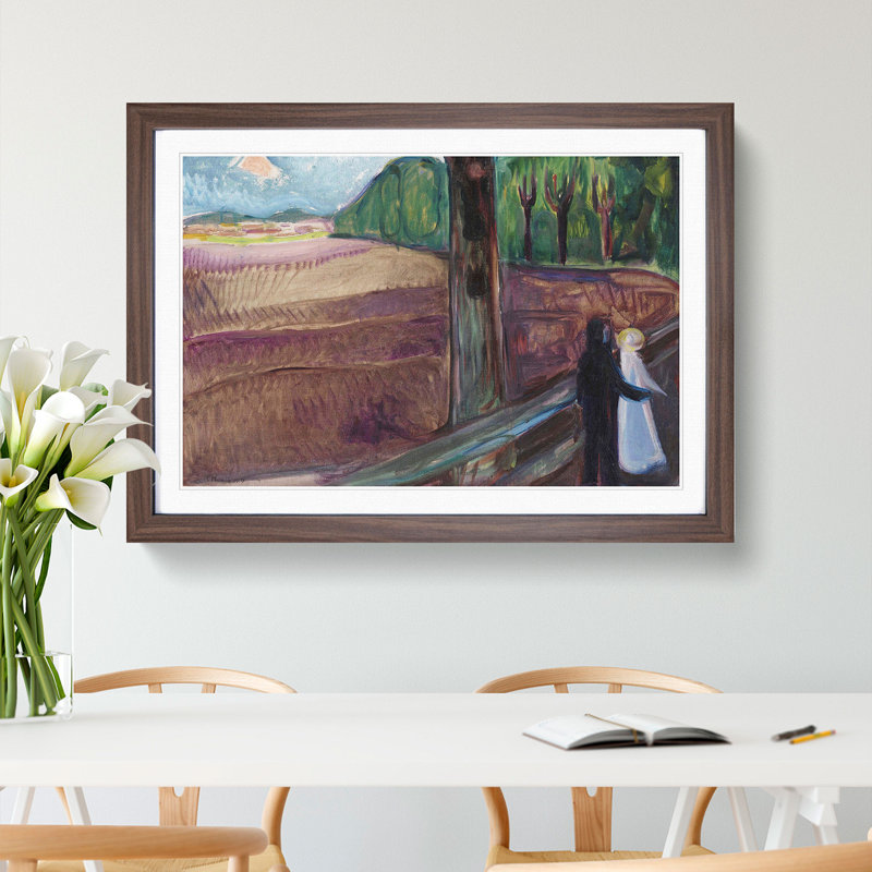 Summer Night by Edvard Munch - Picture Frame Painting, 48cm H x 65cm W x 2cm D, Walnut Framed