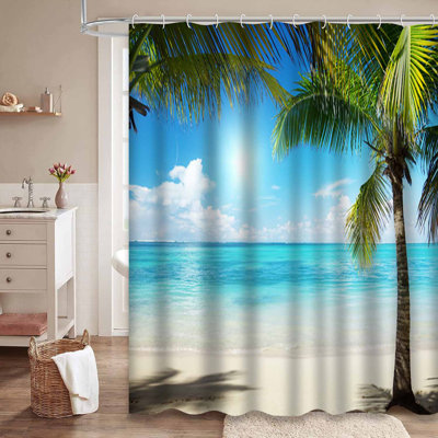 Rideau de douche avec 12 crochets Sea Coconut Palms Beach Tree Paradise