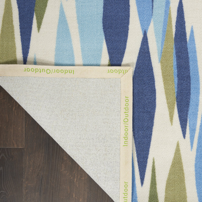 Tapis abstrait bleu d'intérieur / extérieur Longwell, Carré 5 pi 3 po