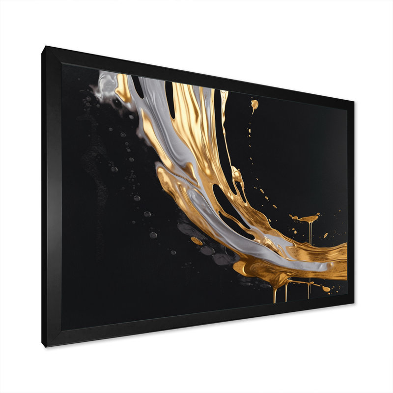 Mélange de marbre doré et noir I - impression, Cadre photo noir, H 12 po x l 20 po x P 1 po