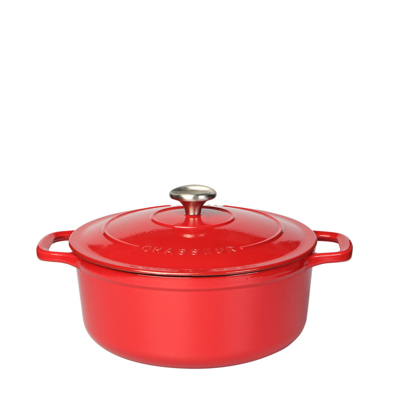 Symple Stuff Cast Iron Round Dutch Oven, 3.8L, Chilli Red