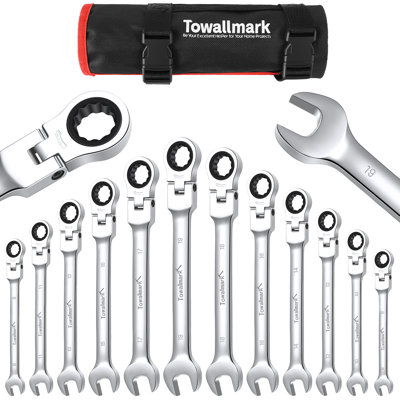 Jeu de 14 clés, jeu de clés à cliquet, métriques 6-19 mm, clés mixtes à cliquet à tête fixe, acier au chrome-vanadium avec sac de rangement pour projets de camion/garage, etc.