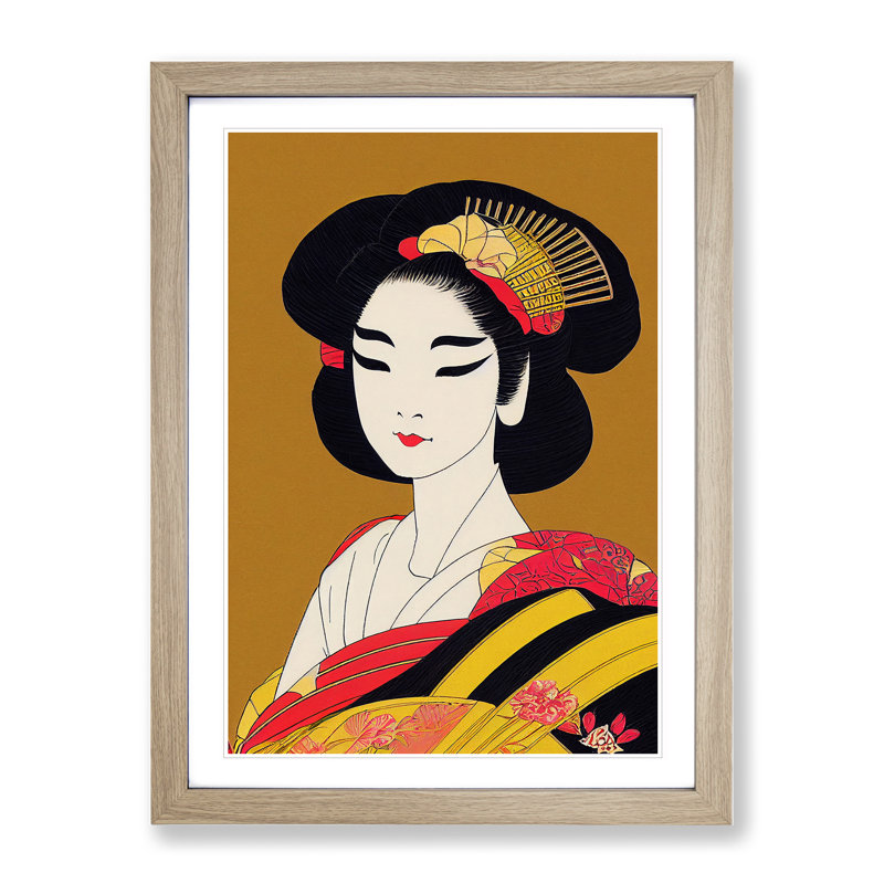Beauty Of A Geisha - Single Picture Frame Painting, 46cm H x 34cm W x 2cm D, Oak Framed