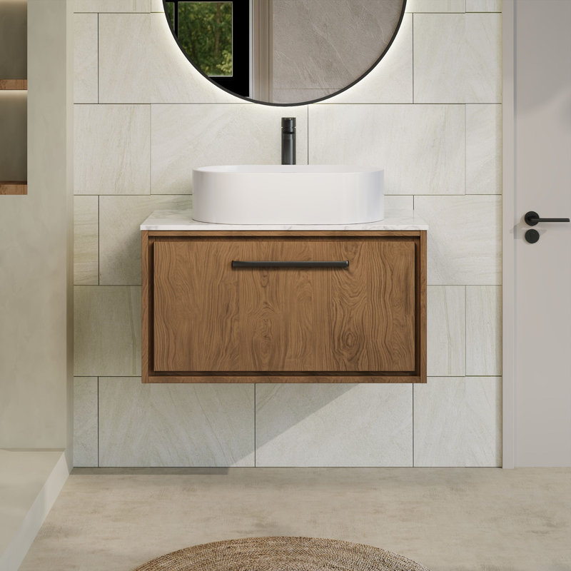 Tishay Bathroom Vanity, Antique Oak, 81cm W, Carrara Marble