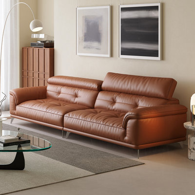 Caramel Genuine Leather Modular Sofa cushion couch