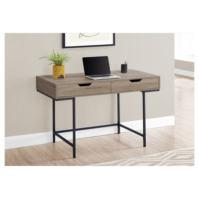 48-Inch Computer Desk with Storage Drawers, Taupe Wood-Look Home Office Writing Table with Black Metal Base