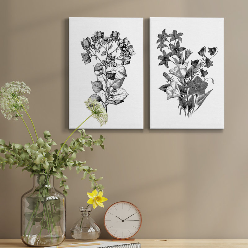 «Botanical Black and White», ensemble de 2 reproductions, H 12 po x l 8 po, Toile tendue, No Frame