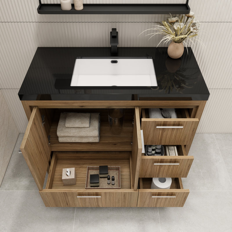 Ephesus 41.61'' Single Bathroom Vanity with Plastic Top, Natural Oak