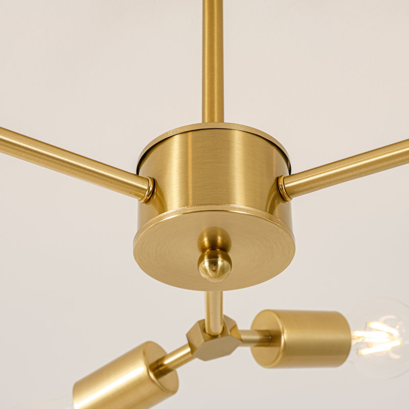 Plafonnier semi-encastré 6 lumières Spoutnik pour cuisine, salon et couloir, Laiton