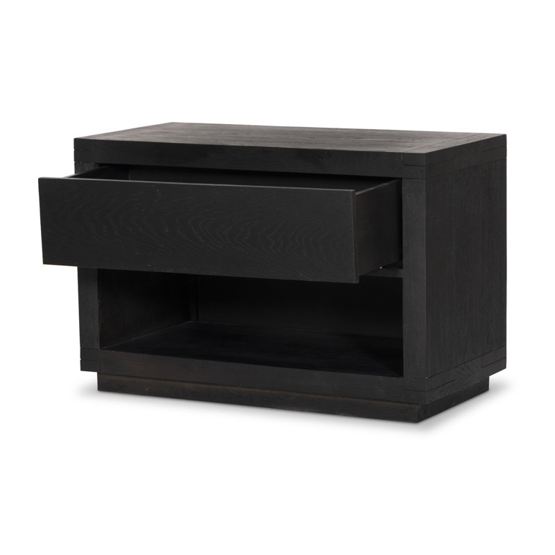 WARBY 1 - Drawer Solid Wood Nightstand, Black