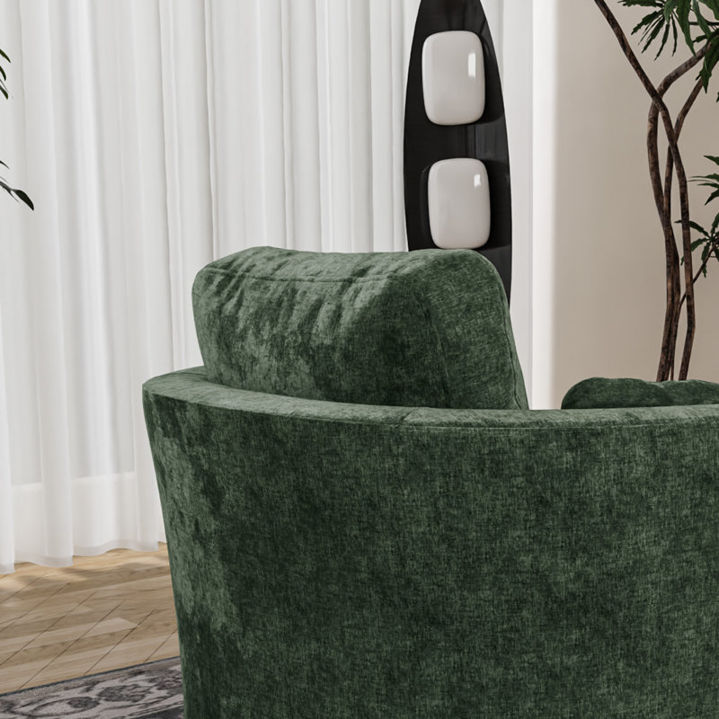 Chemaia Upholstered Swivel Barrel Chair, Green Chenille