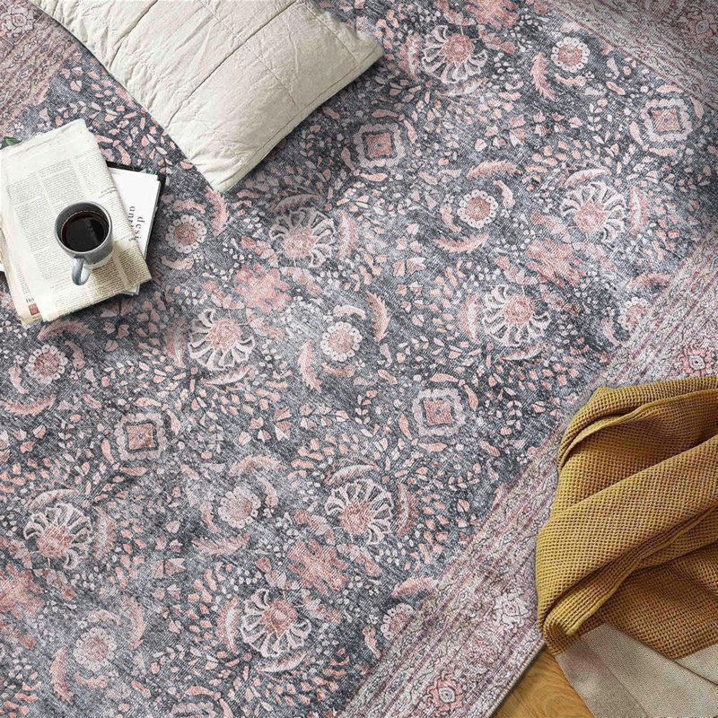 Tapis gris anthracite lavable à la machine Labarbera, Rectangle 5 pi x 7 pi