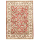 Hand Knotted Wool Area Rug in Red And Ivory