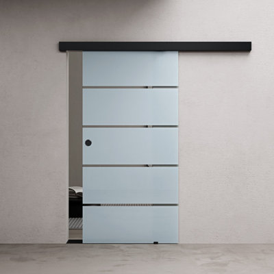 Durovin 1025mm internal Sliding Glass Door Frosted Sections Black Round Handle for Bathrooms