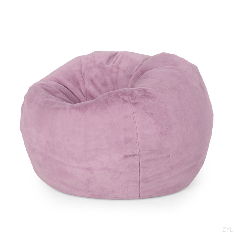 3 Foot Rounded Bean Bag Chair, Pink Faux Fur