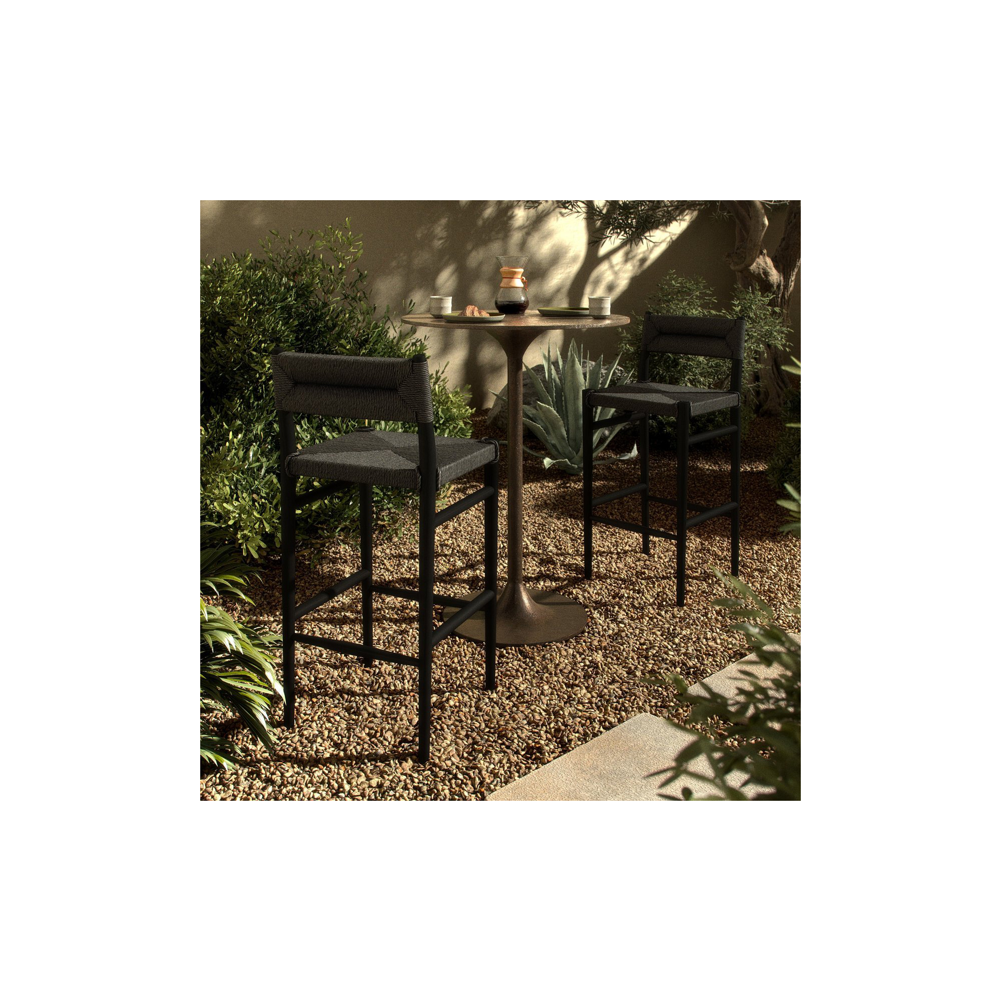 Teak Outdoor Bar Stool, Black, Black, 30"