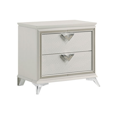 Antique White Finish Nightstand 2-Drawers Storage Modern Luxury Bedroom Furniture 1pc