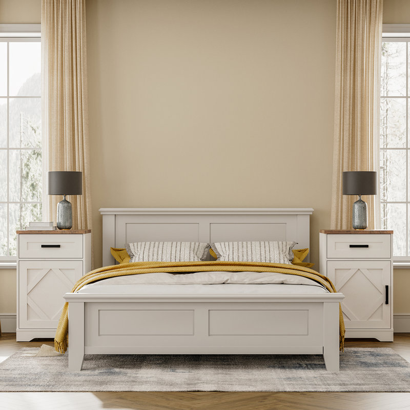 Glenford Pedestal 31.9 inch Tall Nightstand set of 2 with Cabinet and Drawer, White