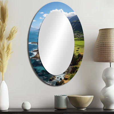 Hawaii Landscape II - Grand miroir mural ovale sur métal