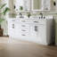 Meuble-lavabo autoportant en bois massif l 80 po x H 35 po avec comptoir en marbre de culture blanc et double lavabo en céramique, blanc-161948422-161948421