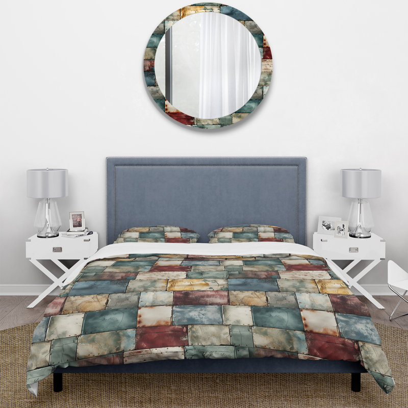 Ensemble de housse de couette Rustic Modern Cubic Farmhouse Planks II, Housse de couette pour grand lit et 2 taies décor