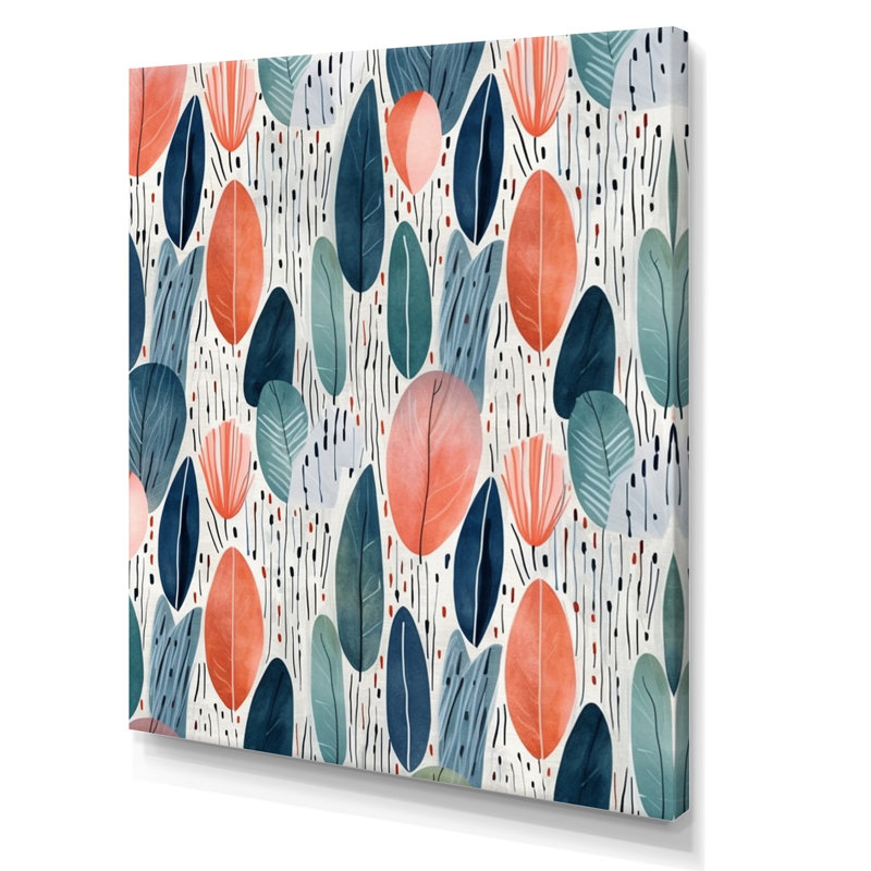 Corail bleu sarcelle scandinave fleurs II - art mural abstrait pour le salon, Toile tendue, H 44 po x l 34 po x P 1,5 po